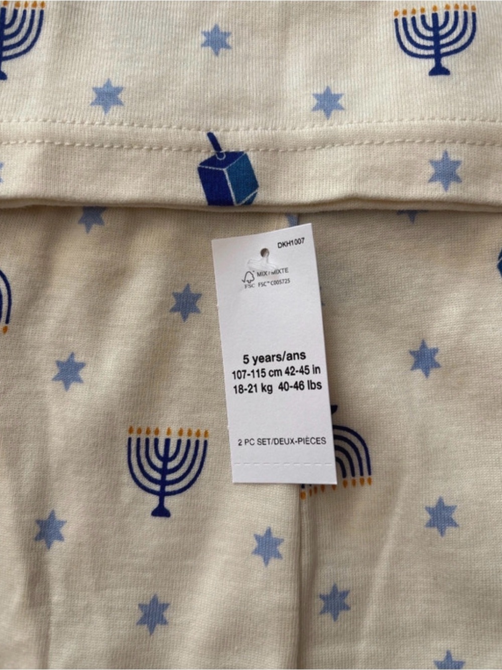 Baby Gap Organic Cotton Blue and Cream Hanukkah 2 piece Set pajamas size 5 new - Picture 3 of 11